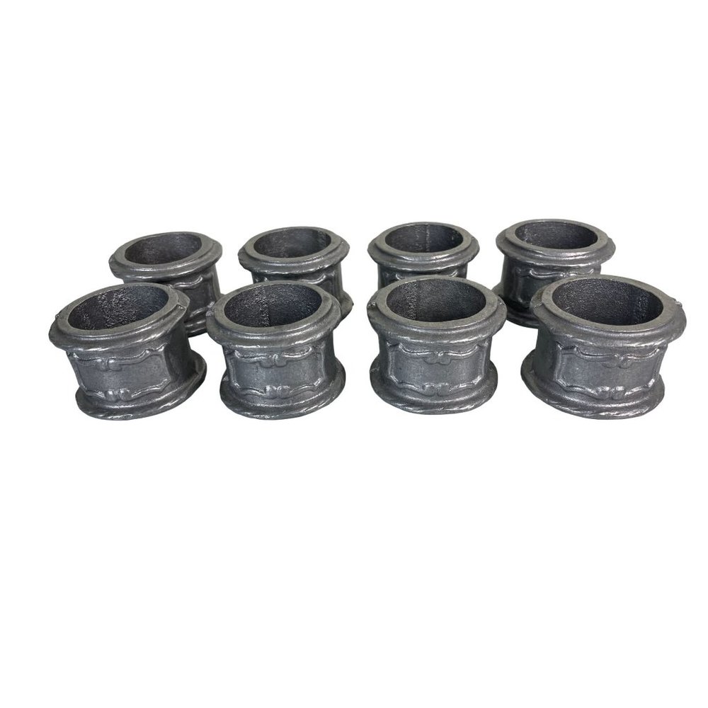 Set of 8 Silver Metal Toned Hand Forged Napkin Rings, Placeholder Thick, Table S